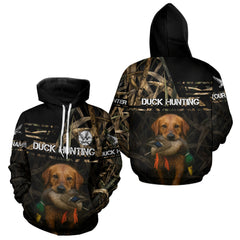 Maxcorners Mallard Duck Hunting Yellow Lab Custom Name 3D All Over Print Shirt, Lab Dog Hunting Gifts LM1109