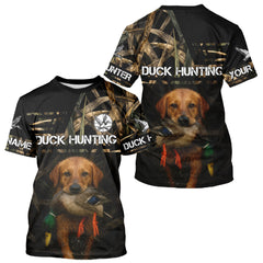 Maxcorners Mallard Duck Hunting Yellow Lab Custom Name 3D All Over Print Shirt, Lab Dog Hunting Gifts LM1109