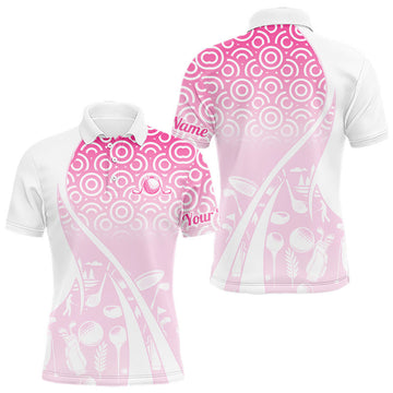Maxcorners White Pink Golf Pattern Custom Mens Golf Polo Shirt, Best Team Golf Shirt For Mens