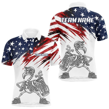 Maxcorners Patriotic Golf Polo Shirt – USA Flag Skull Flamingo Golfer Funny Golf Outfit For Men