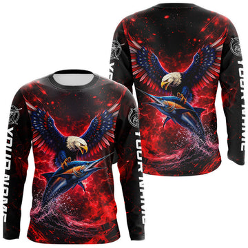 Maxcorners Patriotic Eagle Marlin Fishing Shirt Long Sleeve, Performance Fishing Shirt LM2901