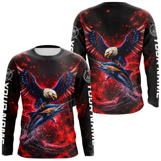 Maxcorners Patriotic Eagle Marlin Fishing Shirt Long Sleeve, Performance Fishing Shirt LM2901