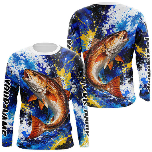 Maxcorners Custom Redfish Fishing Jersey - Saltwater Fishing Shirt Long Sleeve For Men LM2405