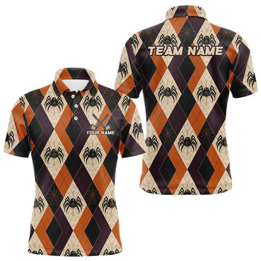 Maxcorners Personalized Halloween Spider Argyle Golf Polo Shirt for Men, Custom Team Jersey