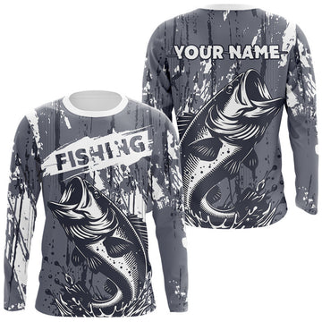 Maxcorners Bass Fishing Gray Camo Custom Name, Personalized Bass Fishing Jerseys For Men
 LM0503