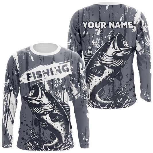 Maxcorners Bass Fishing Gray Camo Custom Name, Personalized Bass Fishing Jerseys For Men
 LM0503