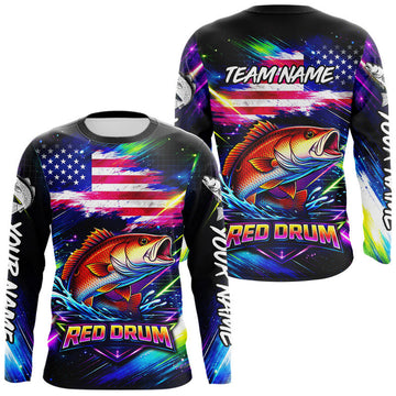 Maxcorners Personalized Redfish Fishing Jerseys, Custom American Flag Fishing Shirts Long Sleeve For Men LM2603