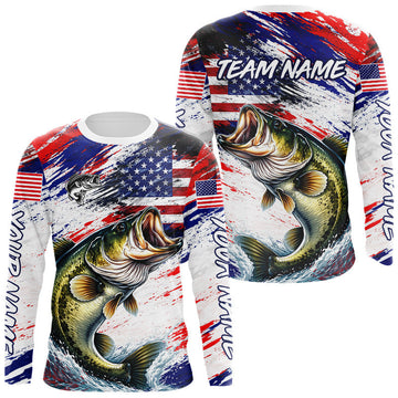 Maxcorners Patriotic Bass Fishing Tournament Shirts, Personalized American Flag Bass Fishing Jerseys LM0503