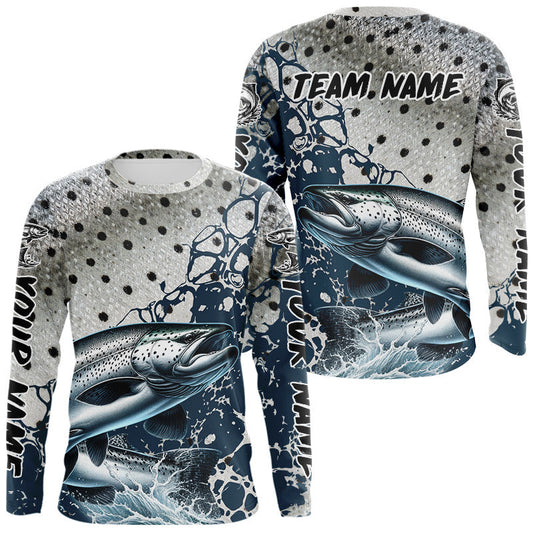 Maxcorners Personalized Chinook Salmon Saltwater Fishing Shirts Long Sleeve For Men, Salmon Fishing Jerseys LM1005
