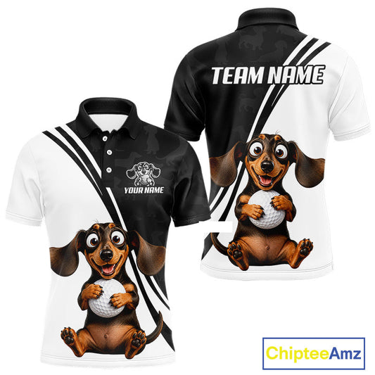 Maxcorners Personalized Dachshund Golf Polo Shirt for Men, Funny Dog Golf Shirt and Golfer Gift