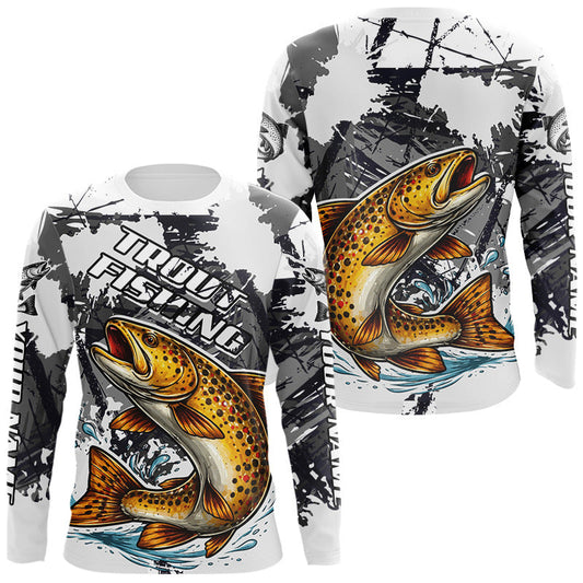 Maxcorners Brown Trout Fishing Shirt Long Sleeve, Tournament Fishing Shirts, Trout Fly Fishing Shirt LM0402