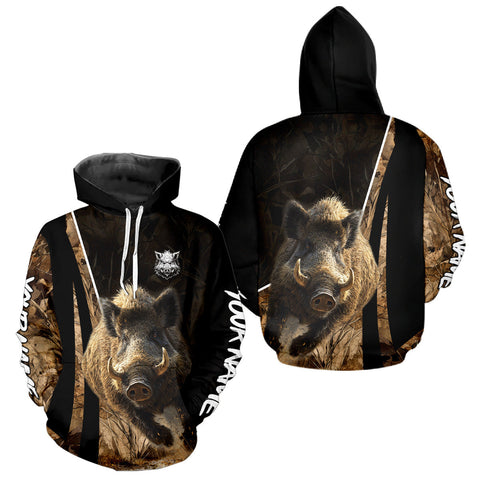 Maxcorners Best Custom Wild Boar Hunting Black Camo Forest 3D Printed Shirts, Hunting Gifts LM0611