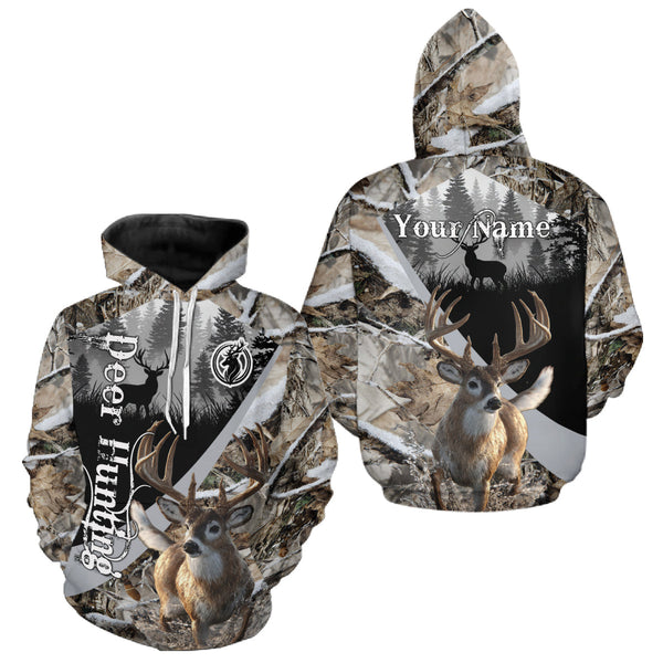 Maxcorners Whitetail Deer Hunting 3D All Over Print Winter Camo Shirt Custom Name Gifts For Hunter LM1610