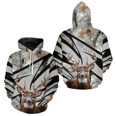 Maxcorners Best Deer Hunting Shirt 3D Gray Winter Camo Custom Name All Over Print Hunting Clothes LM1610