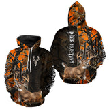Maxcorners Deer Hunting Shirt 3D Orange Camo Black Custom Name With Deer Skull Whitetail, Hunting Gift LM1610