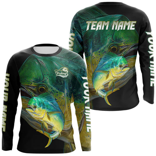 Maxcorners Mahi Mahi (Dorado) Fishing Customize Name Fishing Shirts Long Sleeve For Men LM1903