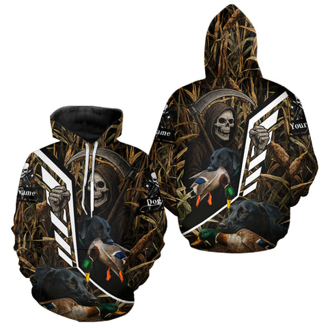 Maxcorners Waterfowl Hunting Shirt Camo Personalized with Black Lab Dog and Grim Reaper, Hunting Gifts LM2509