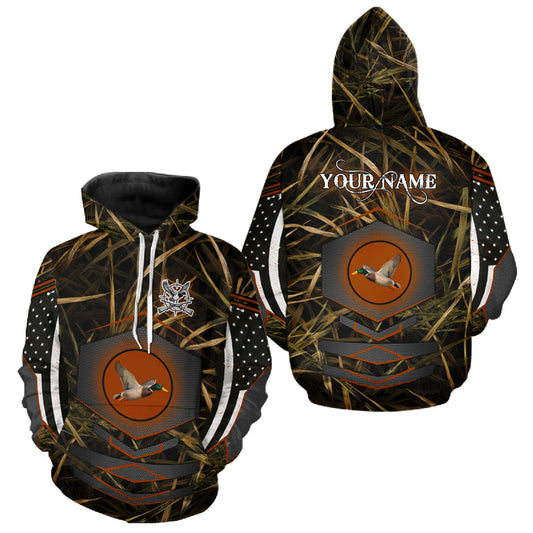 Maxcorners Duck Hunting Shirt with US Flag Camo – Personalized All Over Print Waterfowl Clothing LM2509