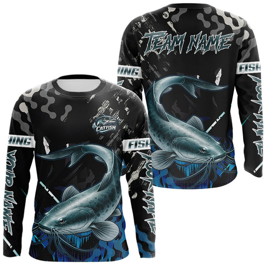 Maxcorners Black Camo Custom Catfish Fishing Shirts Long Sleeve, Catfish Fishing Jerseys For Men LM0503