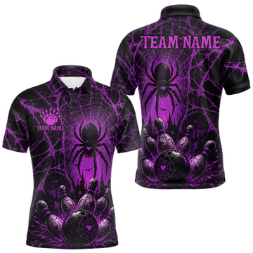 Maxcorners Purple Spider Custom Halloween Bowling Team Shirts For Men, Bowling Gifts