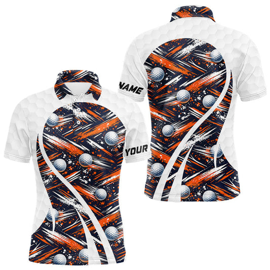 Maxcorners Mens Golf Polo Shirts Custom Black And Orange Golf Ball Pattern Golf Attire For Mens, Golfer Gifts