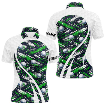 Maxcorners Mens Golf Polo Shirts Custom Black And Green Golf Ball Pattern Golf Attire For Mens, Golfer Gifts