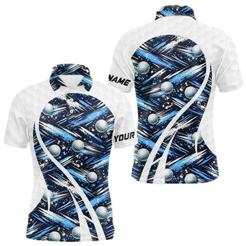Maxcorners Mens Golf Polo Shirts Custom Black And Blue Golf Ball Pattern Golf Attire For Mens, Golfer Gifts