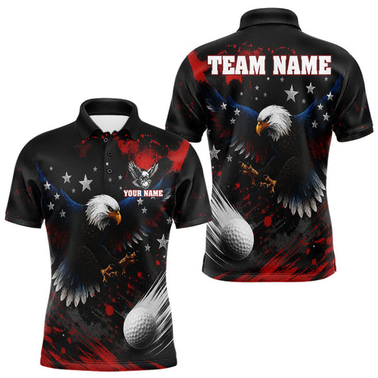 Maxcorners Red, White And Blue American Flag Eagle Mens Golf Polo Shirts Custom Patriotic Golf Team Shirts LM0706
