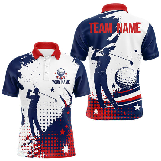 Maxcorners Mens Golf Polo Shirt American Flag Patriotic Custom Name White Golf Shirt, Golf Gift LM0706