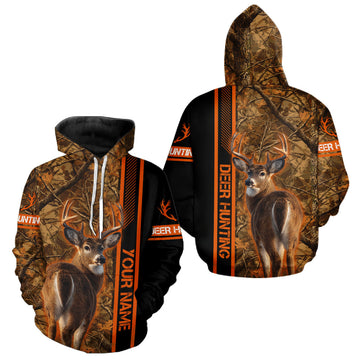 Maxcorners Whitetail Deer Hunting Season Shirt 3D Custom Hoodie Hunting Gift Orange Camouflage Deer Shirts