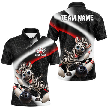 Maxcorners Funny Zebra Bowling Team Shirt For Men Custom Bowling League Outfit Polo & 1/4 Quarter Zip