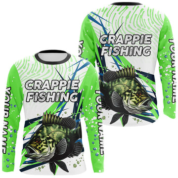 Maxcorners Custom Green Crappie Custom Name Long Sleeve Fishing Jerseys, Tournament Fishing Shirts LM2901