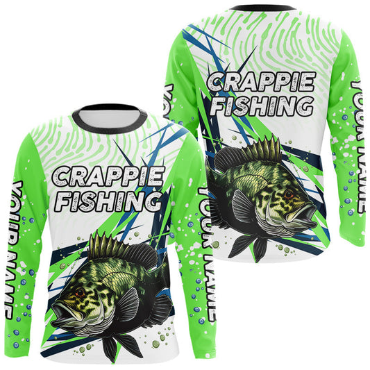 Maxcorners Custom Crappie Long Sleeve Fishing Shirts Green Custom Name, Tournament Fishing Shirts LM1501