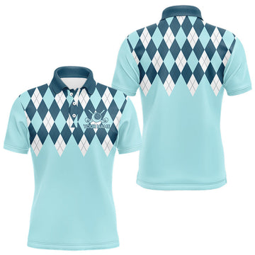 Maxcorners Blue Argyle Plaid Pattern Mens Golf Polo Shirt Custom Golf Polo Shirt For Men, Golfing Gifts LM1104
