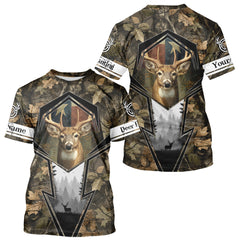 Maxcorners Deer Hunting Camouflage TX Flag Custom Name All Over Print Shirts, Personalized Hunting Clothes LM1109