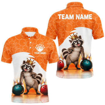 Maxcorners Custom Funny Raccoon Orange Bowling Jersey For Men Bowling Polo & 1/4 Zip Bowling Team Shirts LM1910