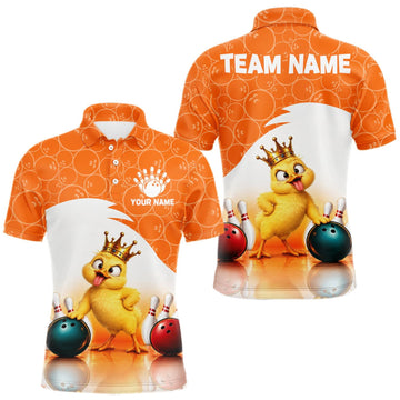Maxcorners Custom Funny Chick Orange Bowling Jersey For Men Bowling Polo & 1/4 Zip Bowling Team Shirts LM1910