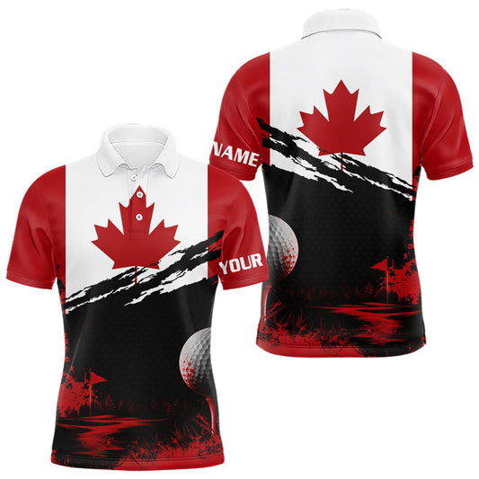Maxcorners Mens Golf Polo Shirts Canada Flag Patriotic Custom Name Golf Shirts For Men, Golf Gifts