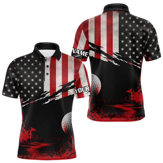 Maxcorners Mens Golf Polo Shirts American Flag Patriotic Custom Name Golf Shirts For Men, Golf Gifts