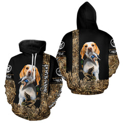 Maxcorners Duck Hunting with Beagle Dog Camo Custom Name All Over Print Shirts, Hunting Gifts LM1109