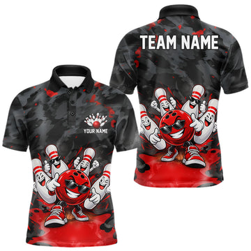 Maxcorners Custom Funny Bowling Shirts For Men Bowling Team Jersey Polo & Quarter Zip Bowling League|Red