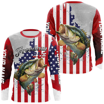 Maxcorners Freedom 250 Bass Fishing Shirts Long Sleeve American Flag Fishing, Custom Bass Shirts With US Flag LM2901