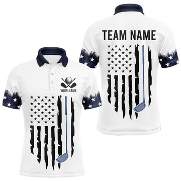 Maxcorners USA Flag Pattern Mens Golf Polo Shirt, Patriotic American Golf Shirt, 4Th Of July Golf Outfit