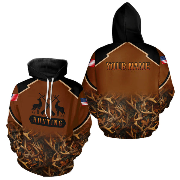 Maxcorners Brown Camo Deer Hunting Shirts with American Flag for Men, Hunting Gift Ideas for Hunters LM1610
