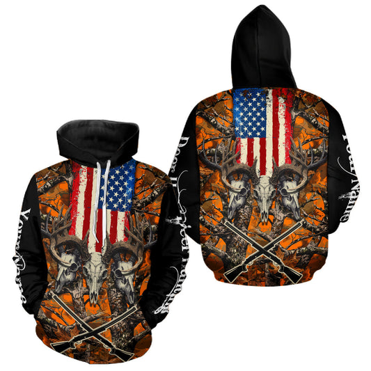 Maxcorners Custom Orange Camo US Flag Rifle Personalized Hunting Shirts, Deer Hunting Clothes LM1411