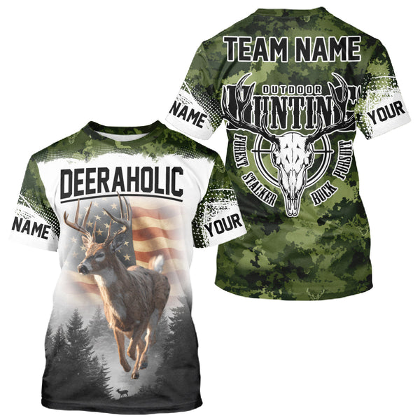 Maxcorners Green Camouflage Deer Hunting Shirts with American Flag – Custom Name, Gift for Hunters LM2608