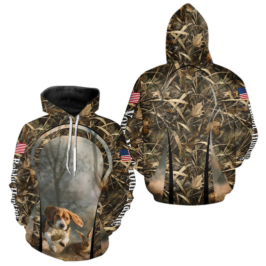 Maxcorners Custom Beagle Dog Rabbit Hunting US Flag Camo Shirts, Rabbit Hunting Gifts for Men LM2110