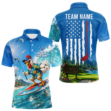 Maxcorners Funny Rooster American Flag Mens Golf Polo Shirts, Funny Team Golf Shirts, Golf Gifts LM1705