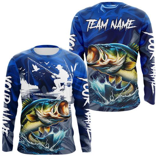 Maxcorners Bass Fishing Jersey Custom Name Long Sleeve Fishing Shirts, Camo Bass Fishing Shirt For Team LM2306
