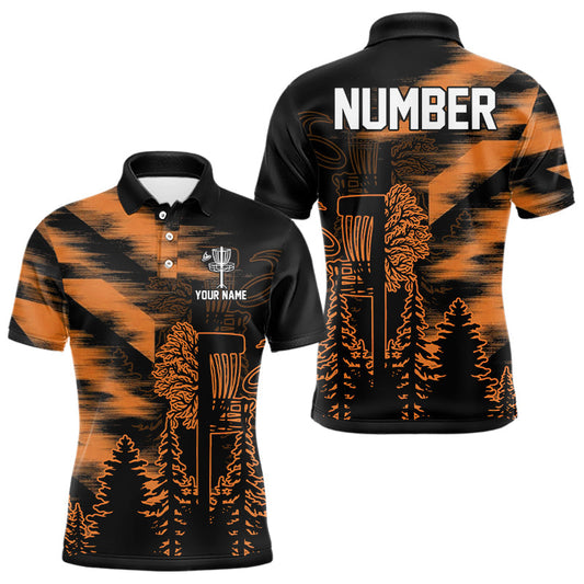 Maxcorners Mens Disc Golf Polo Shirt Custom Name Orange Disc Golf Basket, Personalized Disc Golf Shirts LM1904